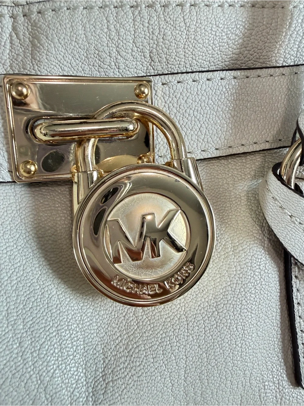 Michael Kors Hamilton Large Leather Tote in Vanilla with Gold-Tone Hardware